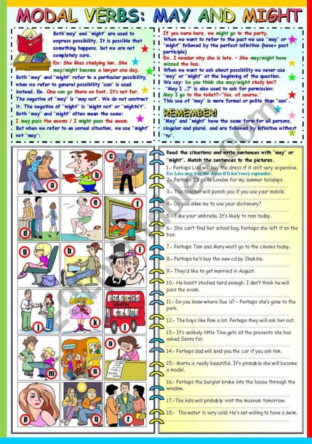 MAY - MIGHT - GRAMMAR AND EXERCISES (B&amp;W VERSION+KEY INCLUDED) - ESL  worksheet by Katiana